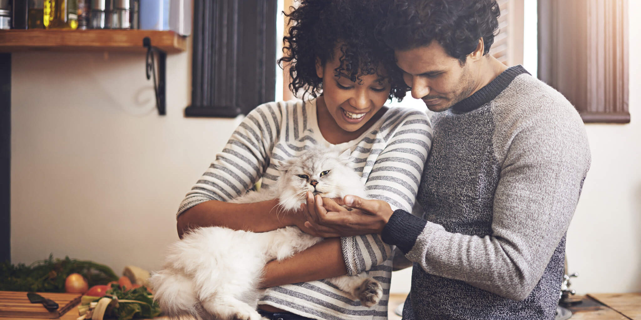 Man Woman With White Fluffy Cat